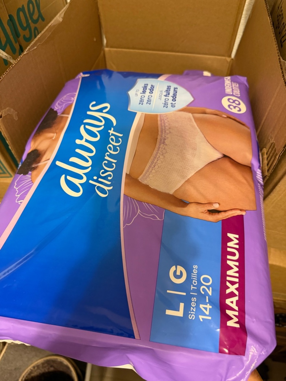 38 Count L Large Always Discreet Maximum Underwear size 14-20 period pad panty